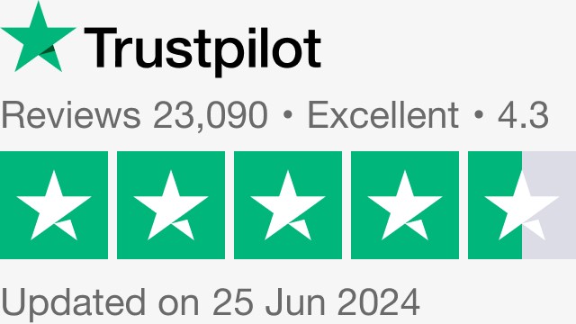 Rated excellent on Trustpilot on 25 June based on 23,090 reviews