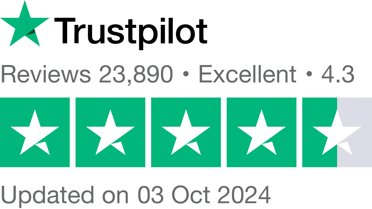 Rated excellent on Trustpilot on 3 October based on 23,890 reviews