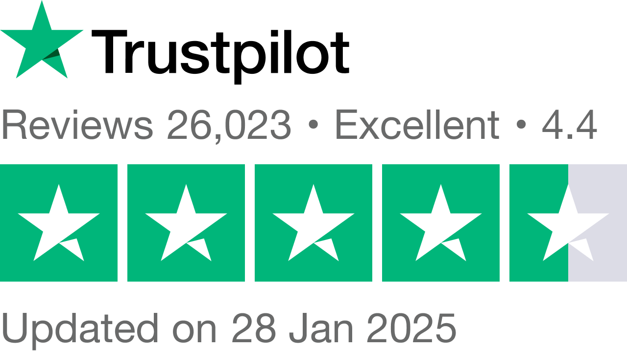 Rated excellent on Trustpilot on 28 January 2025 based on 26,023 reviews